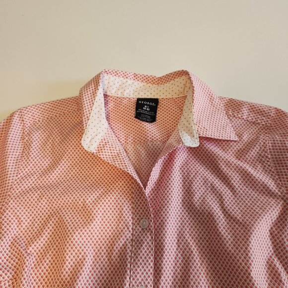 George Button Up Shirt White With Pink /‎ Red Floral Polks Dots Womens Small 4-6 - Picture 2 of 13